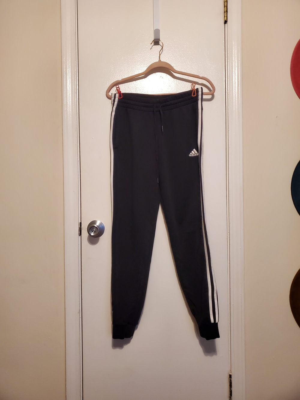 adidas Black Joggers with White Side Stripes - Kids